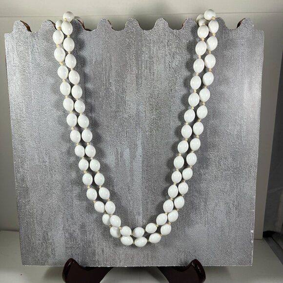 Trifari Jewelry - Vintage Trifari Double Strand White Beaded Necklace With Gold Tone Clasp